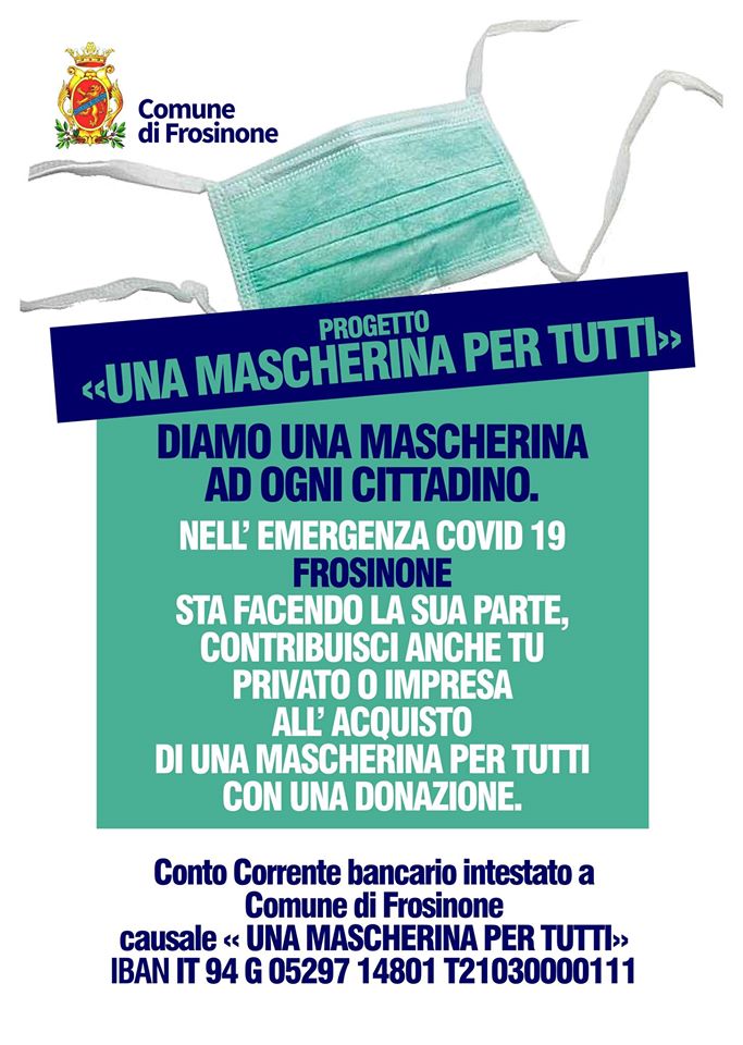 Frosinone, "Una mascherina per tutti": iniziata l’ultima fase
