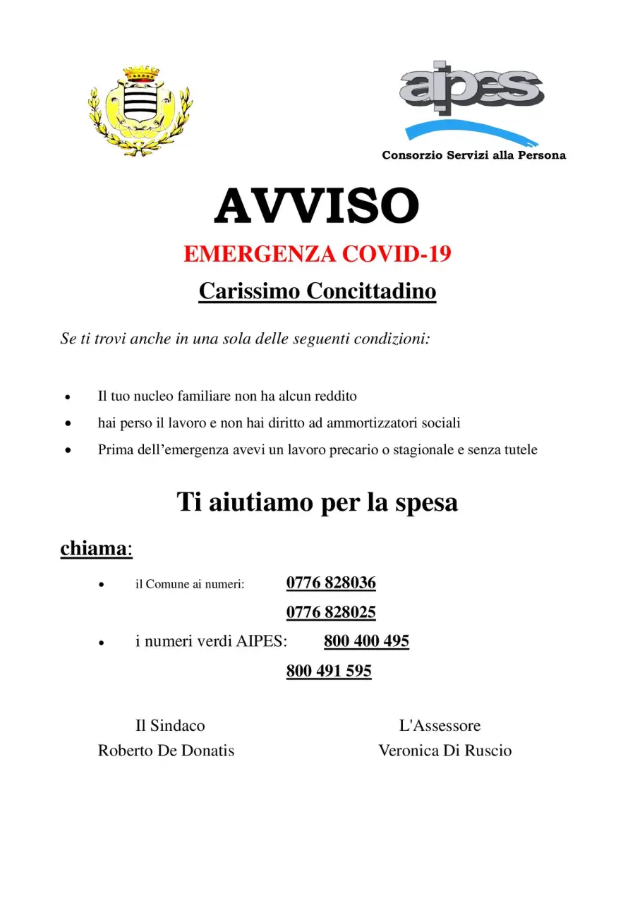 Sora, Covid19: Buono spesa: ecco come accedere