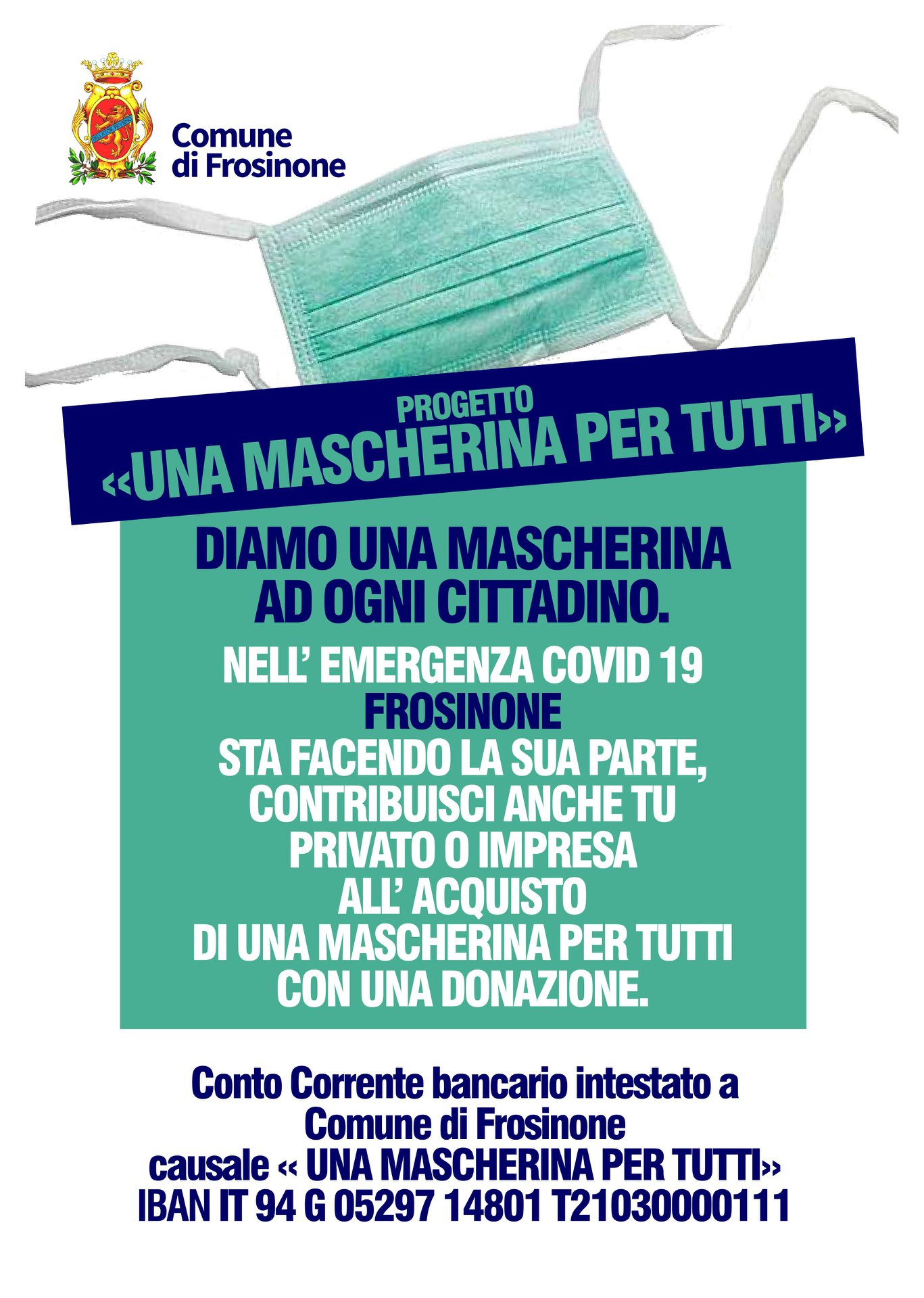 Frosinone, Il Comune distribuirà mascherine a tutti i cittadini
