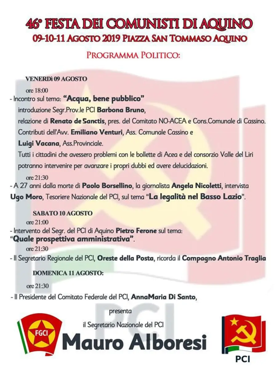 Aquino, 46esima Festa dei Comunisti